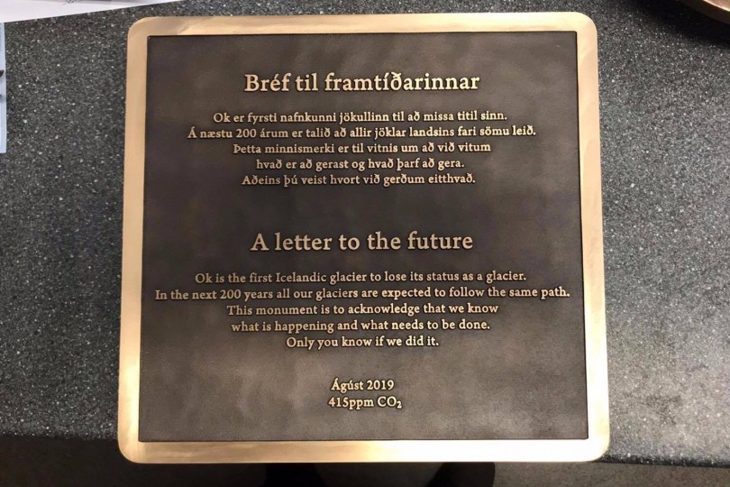 Okjökull glacier commemorative plaque